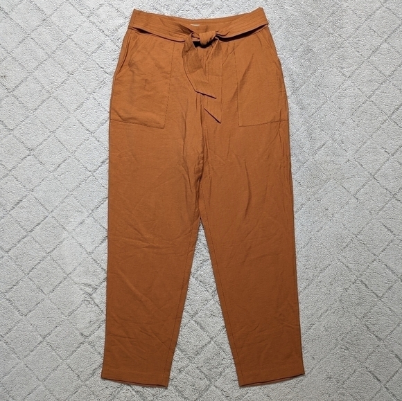 Leith Pants - Leith Pants Women's Medium Brown Ginger Paperbag Tie Waist Crop Tapered Fit